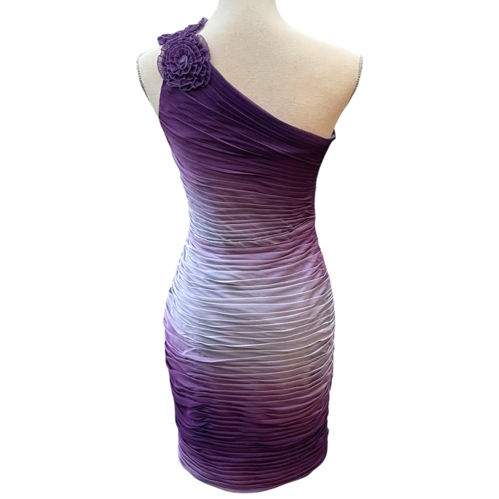Adrianna Papell Purple Ombre One Shoulder Rosette Shutter Pleat Dress (6/8) - Picture 9 of 15